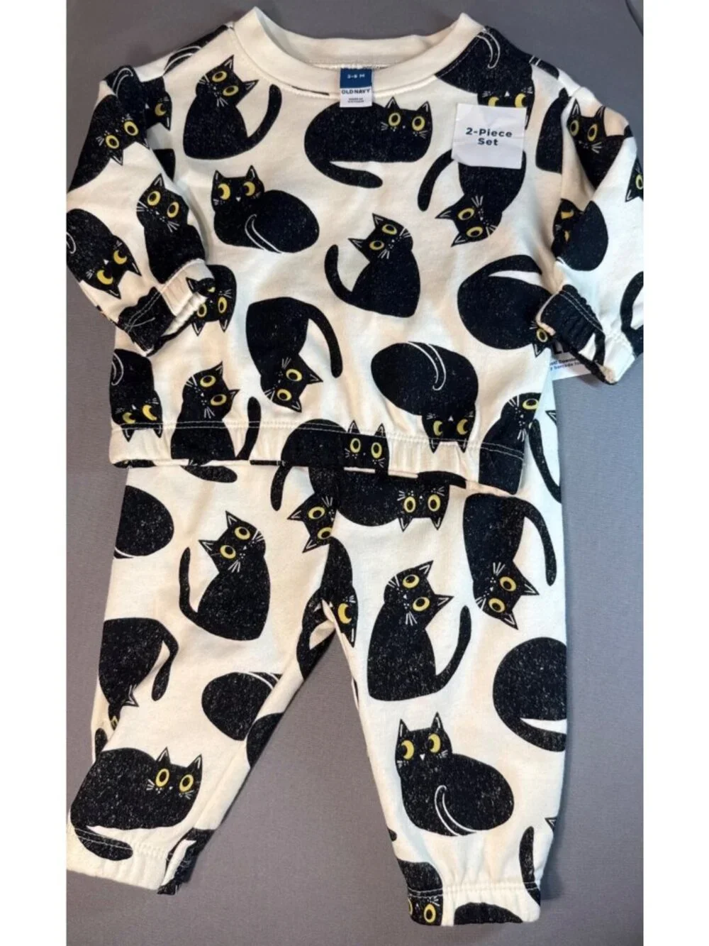 Old Navy 3m 6m NWT black cat 2pc set shirt shirt sweatsuit joggers Halloween